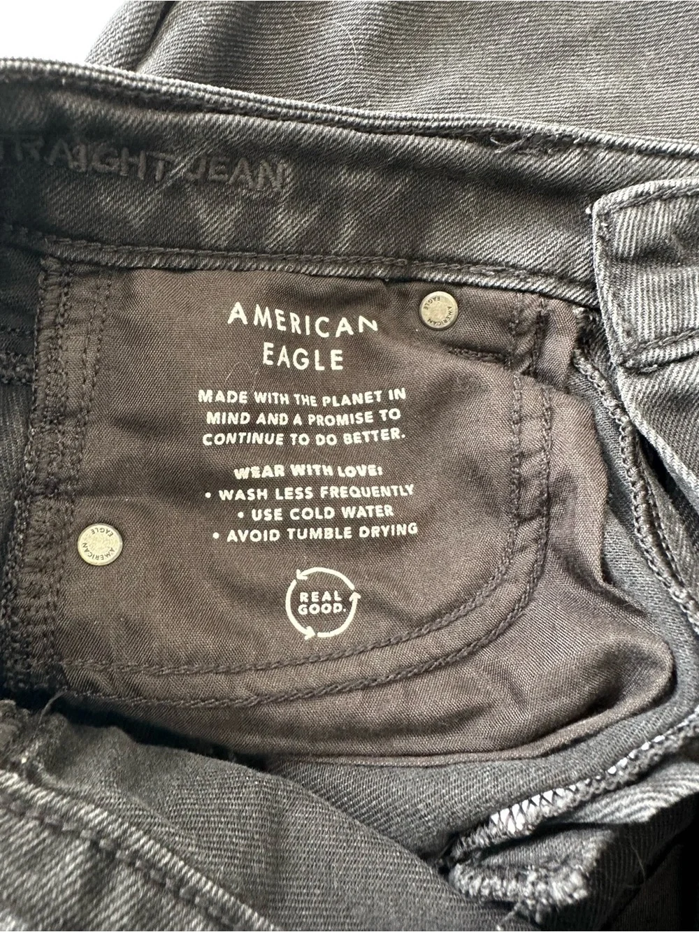 American Eagle Outfitters Black Distressed Straight Leg Jeans